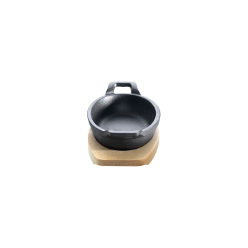 Gusseisenpfännchen -oval- mit 2 Griffen Ø 21 x 15,5 cm und Holzuntersetzer (2er Set)